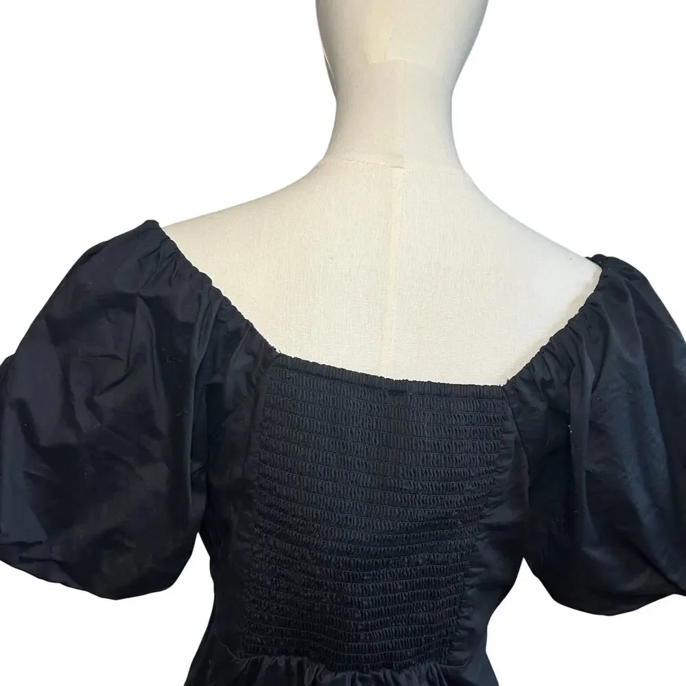 Old Navy Black L Empire Waist Puff Sleeve Top Boho Peasant Cottage Minimalist